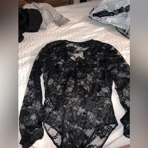 Lace bodysuit, see threw, V neck